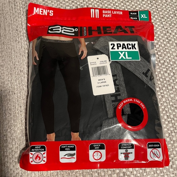 32 DEGREES Men's 2-Pack Performance Lightweight Thermal Base layer Pant,Black XL - Picture 1 of 11